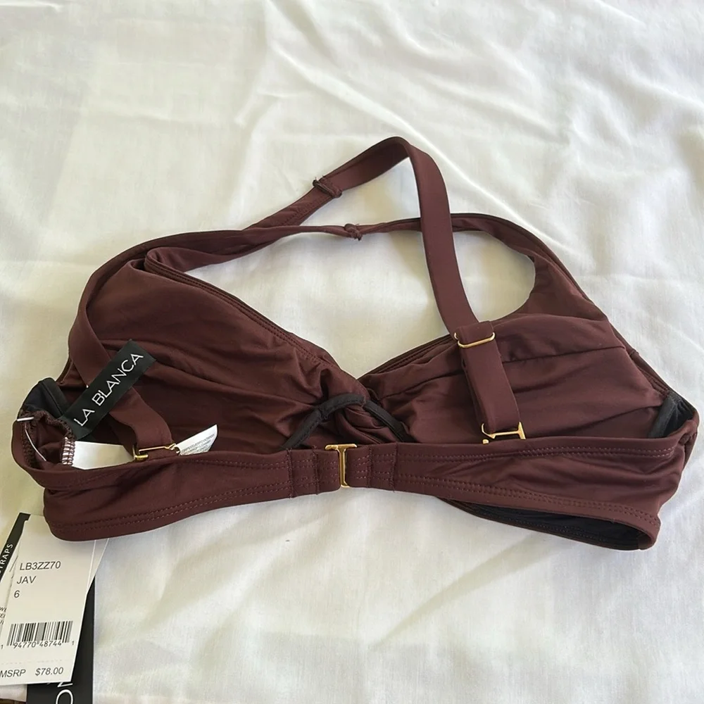La Blanca Island Goddess Underwire Twist Front Swimsuit Top - Java, Size 6 NWT